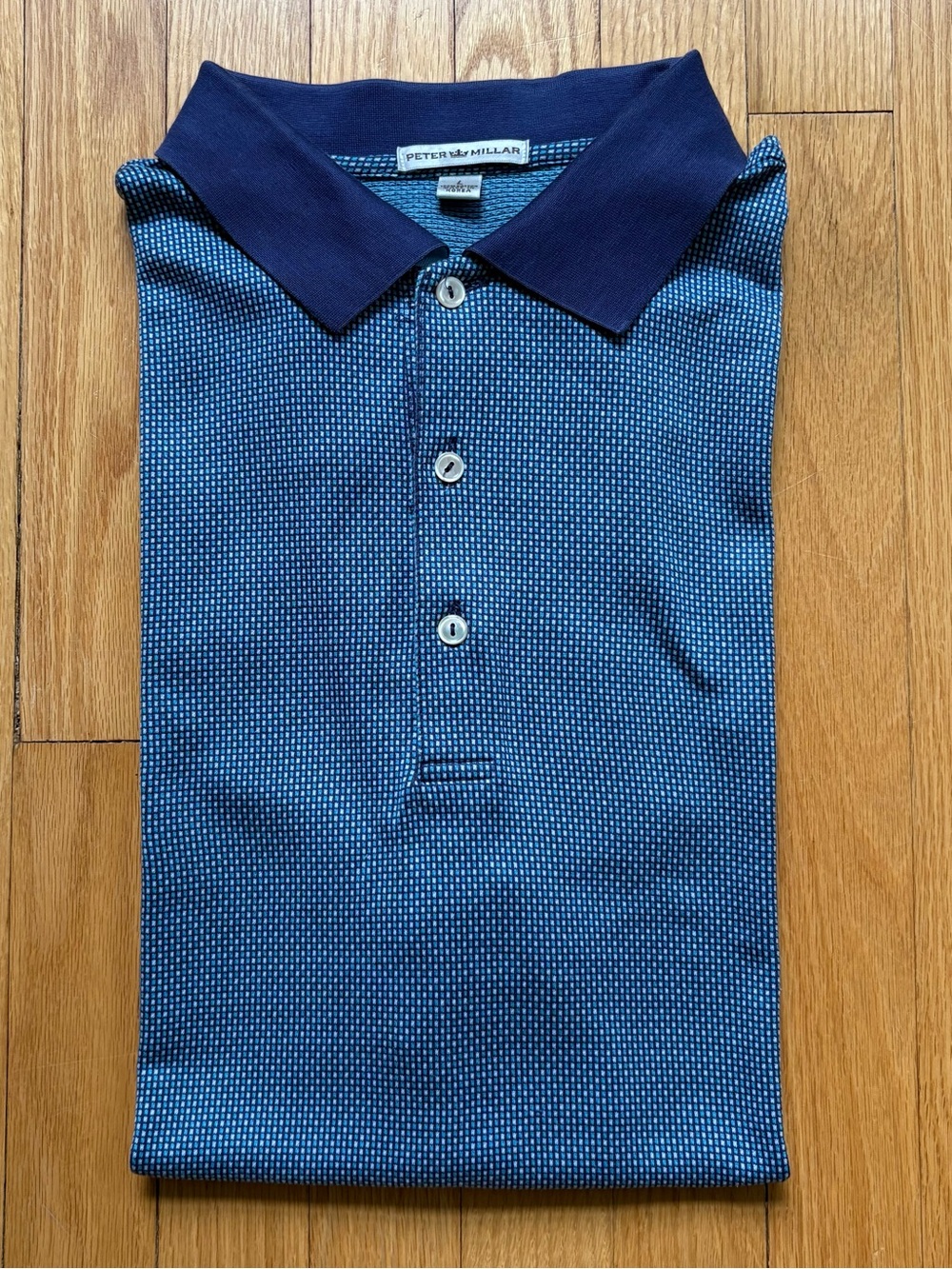 Peter Millar Men’s Short Sleeve Polo Shirt 100% Cotton Large Blue White Unique